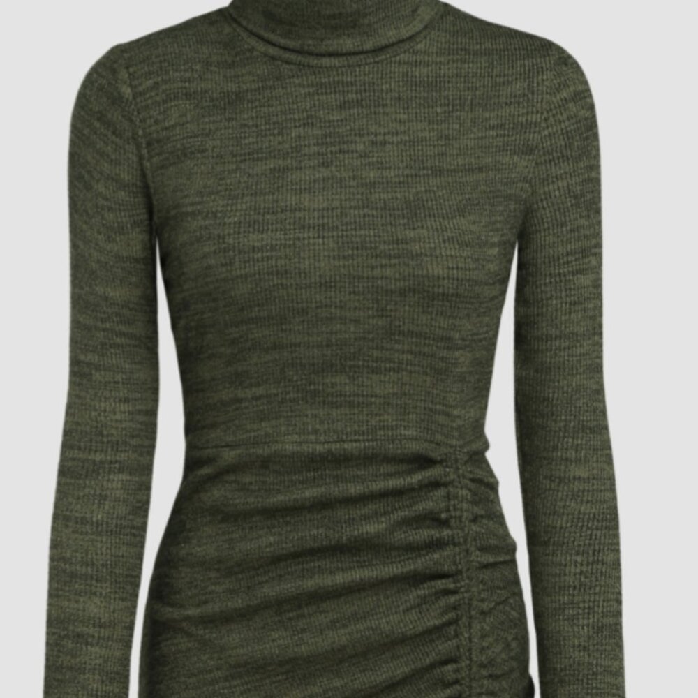 Solid Ruched Drawstring Knitted Mini Dress